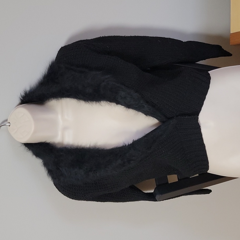 Vintage Black Rabbit Fur Sweater Cardigan sz Medium